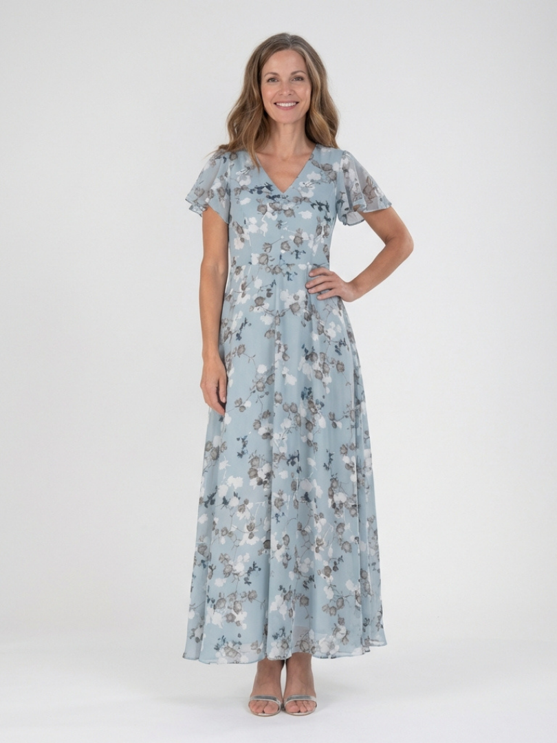 arabella maxi dress Arabella Tulle Maxi Dress Dusty Blue Floral