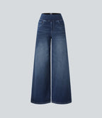Ivy High Waisted Pockets Baggy Wide Leg Washed Casual Jeans