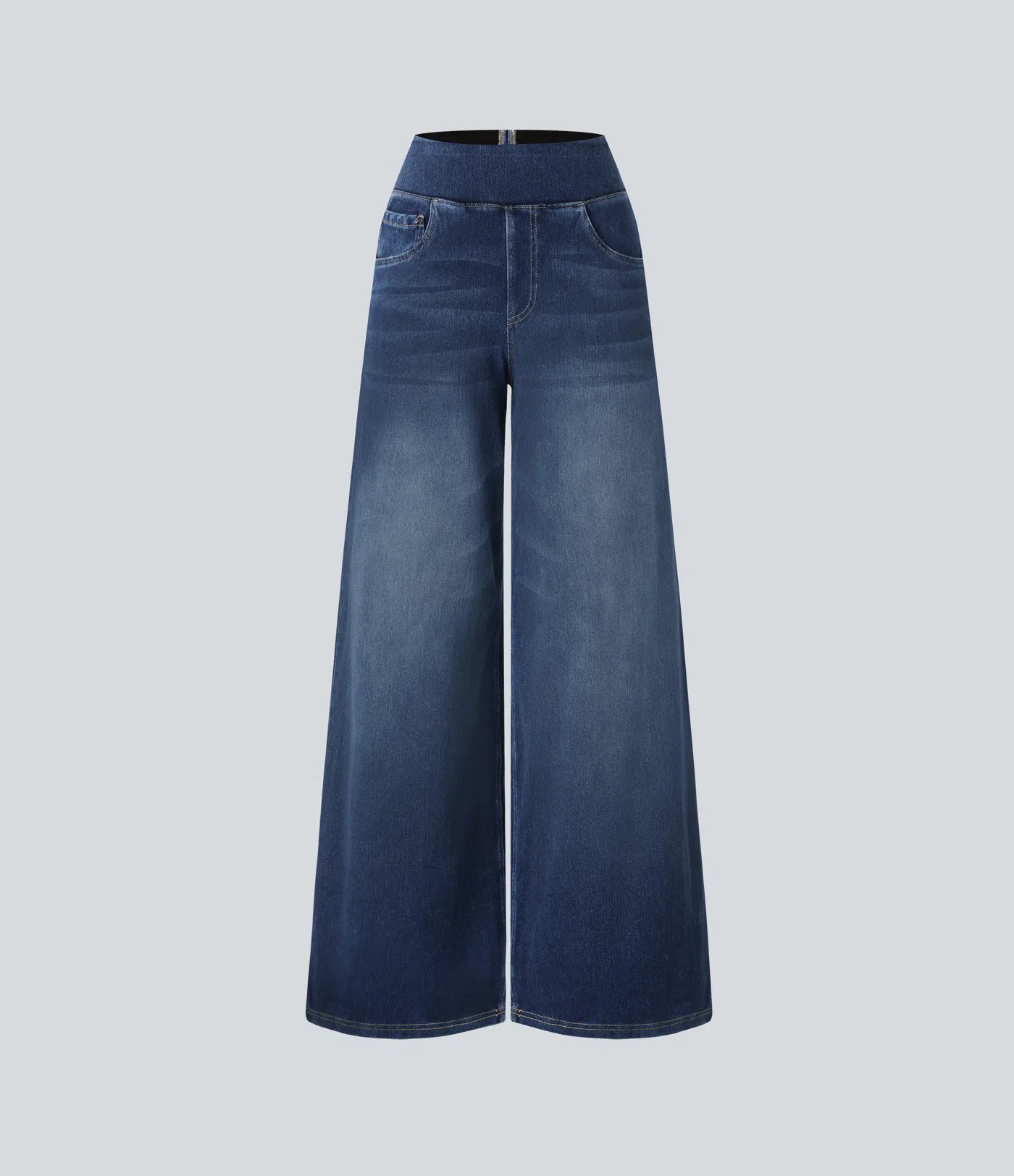 Ivy High Waisted Pockets Baggy Wide Leg Washed Casual Jeans