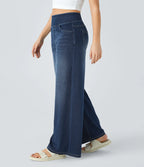 Ivy High Waisted Pockets Baggy Wide Leg Washed Casual Jeans