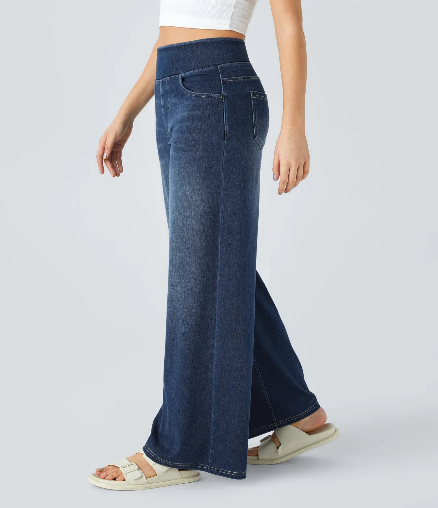 Ivy High Waisted Pockets Baggy Wide Leg Washed Casual Jeans