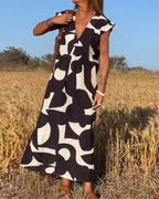 Elowen - Irregular Geometric Print Sleeveless Dress