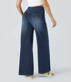 Ivy High Waisted Pockets Baggy Wide Leg Washed Casual Jeans