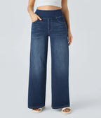 Ivy High Waisted Pockets Baggy Wide Leg Washed Casual Jeans