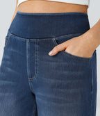 Ivy High Waisted Pockets Baggy Wide Leg Washed Casual Jeans