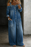 Clara | Off Shoulder Denim Shirt Jumpsuit
