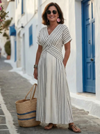 Cressida | V Neck Short Sleeve Waist Midi Dress