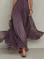 ESSENTIAL - Flavia • Long Purple Dress with Keyhole Neckline & Chiffon Lace Trim