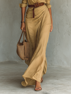ESSENTIAL - Maxi Long Dress with Lapel Collar and Long Sleeves for Women