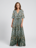Evade | Floral V Neck Short Sleeve Maxi Dress
