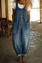 Celine - Premium Washed Cotton Denim Overalls