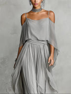 Isabela | Elegant Grey Chiffon Co-Ord Set