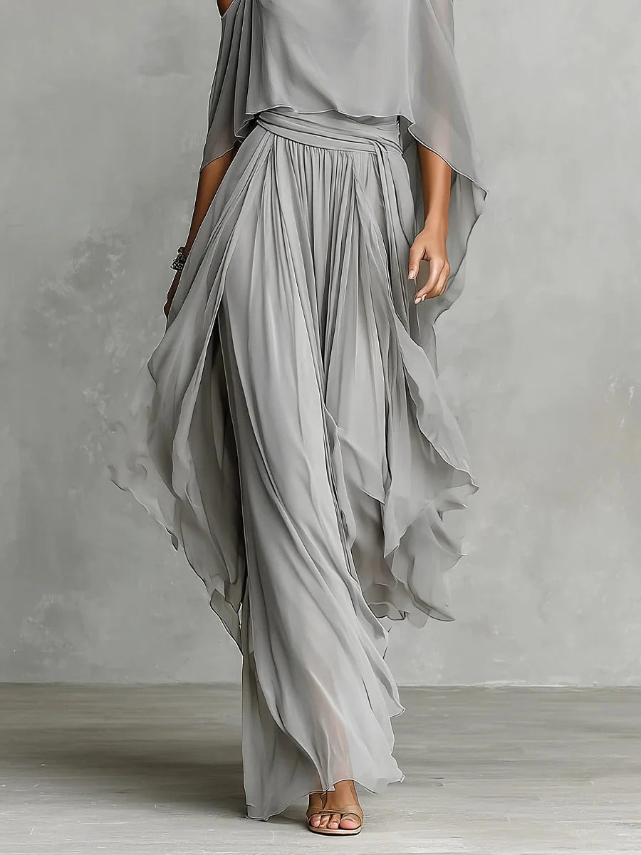 Isabela | Elegant Grey Chiffon Co-Ord Set