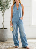 Ivy | Vintage Washed Soft Denim-Look Two-Piece Set