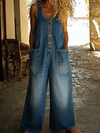 Celine - Premium Washed Cotton Denim Overalls