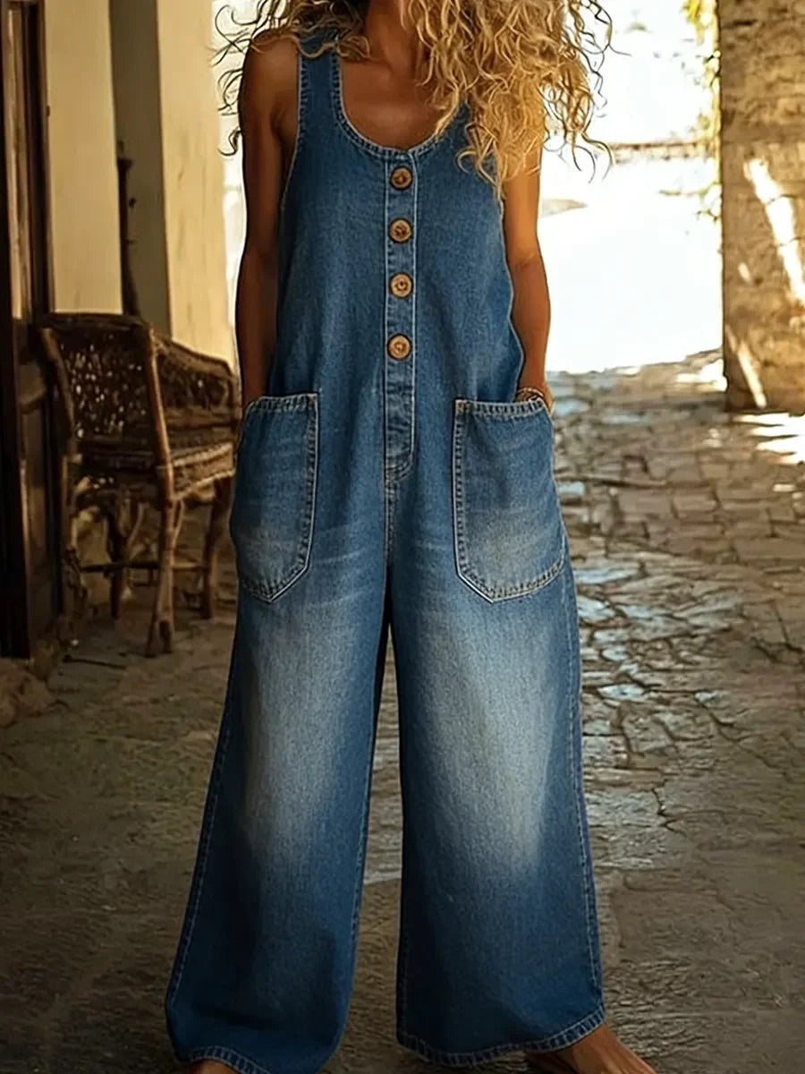Celine - Premium Washed Cotton Denim Overalls