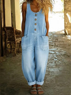 Celine - Premium Washed Cotton Denim Overalls
