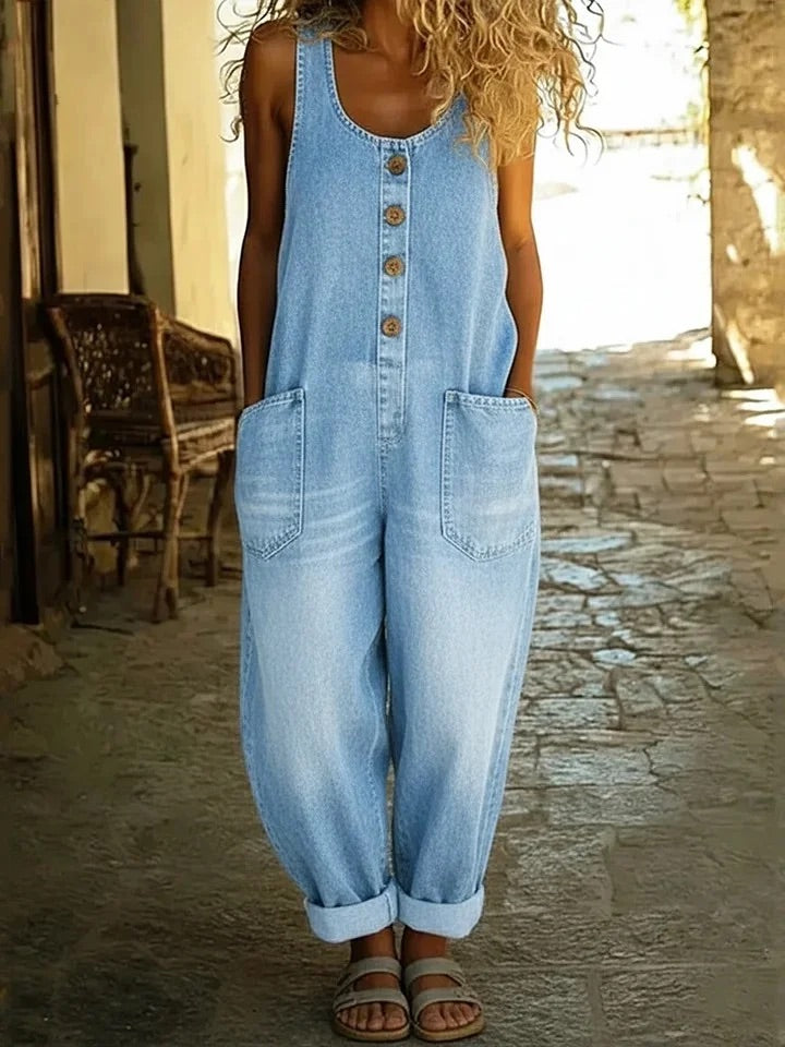 Celine - Premium Washed Cotton Denim Overalls