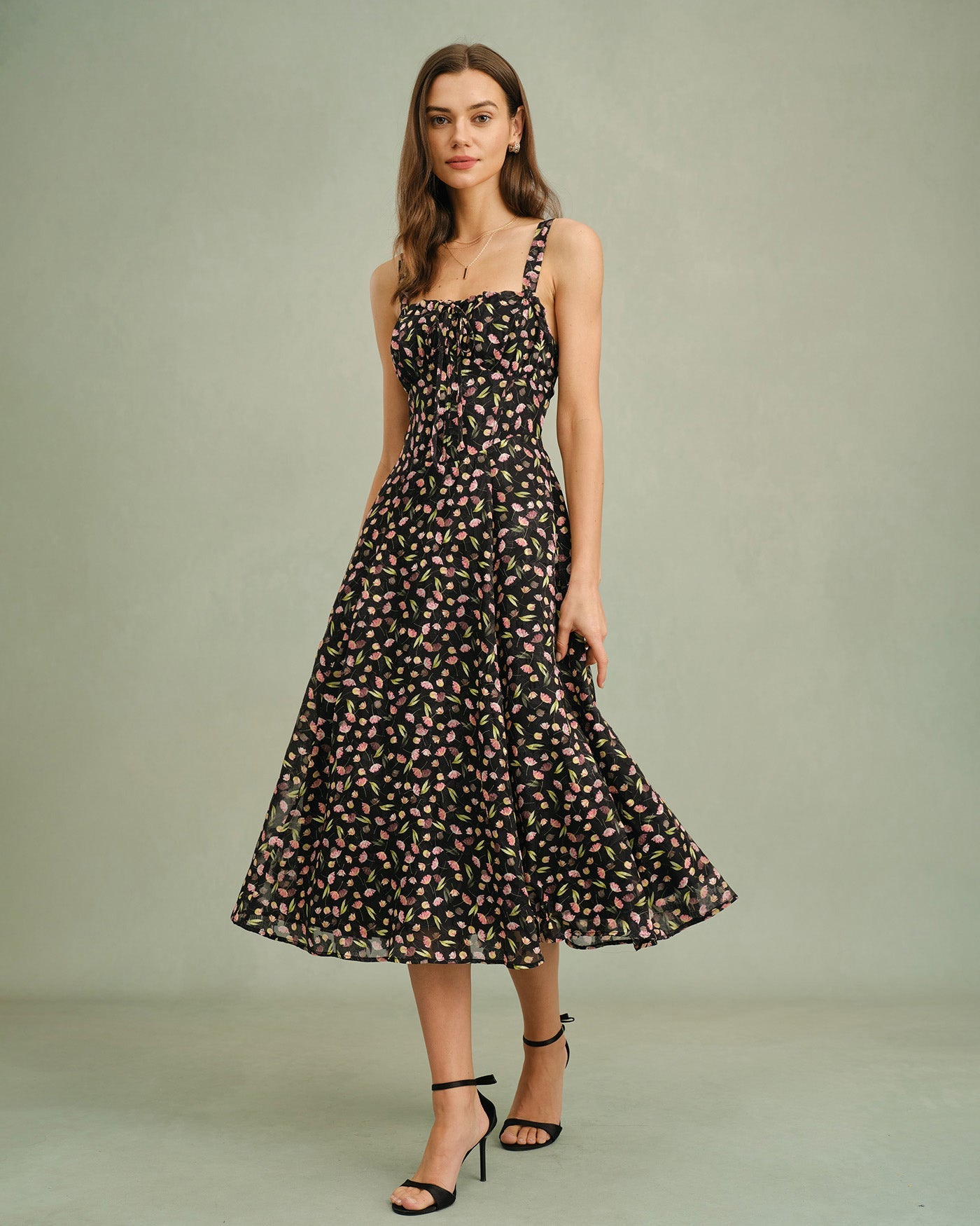 Floral Black A-Line Slip Dress