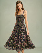 Floral Black A-Line Slip Dress