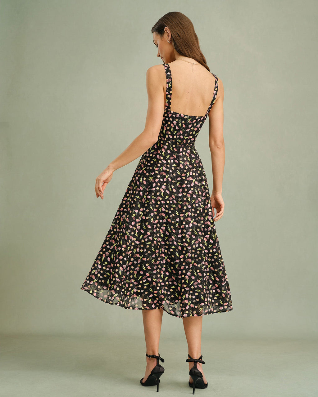 Floral Black A-Line Slip Dress
